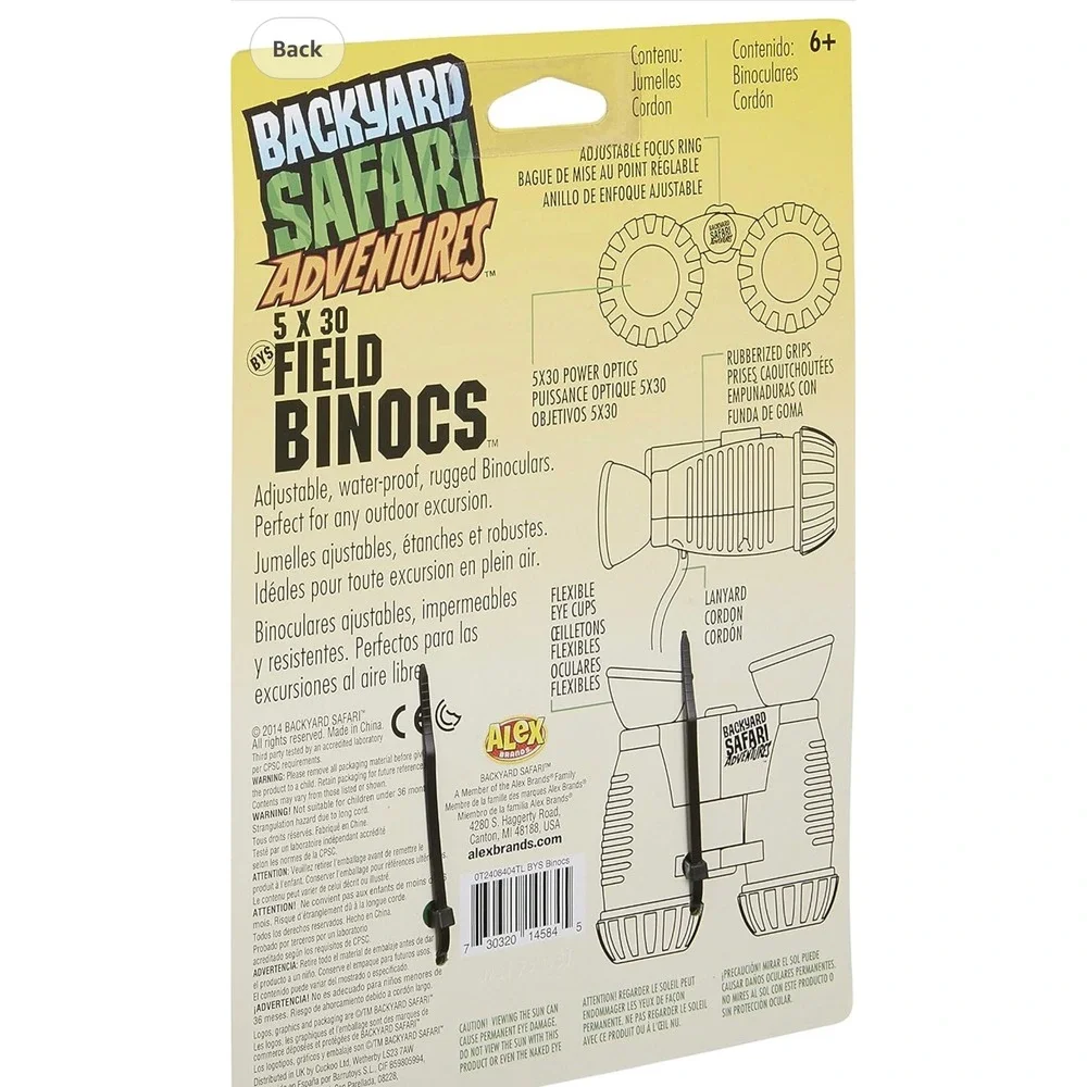 Backyard Safari Adventures Kids Field Binoculars 5x30 Green Yellow Alex Brands